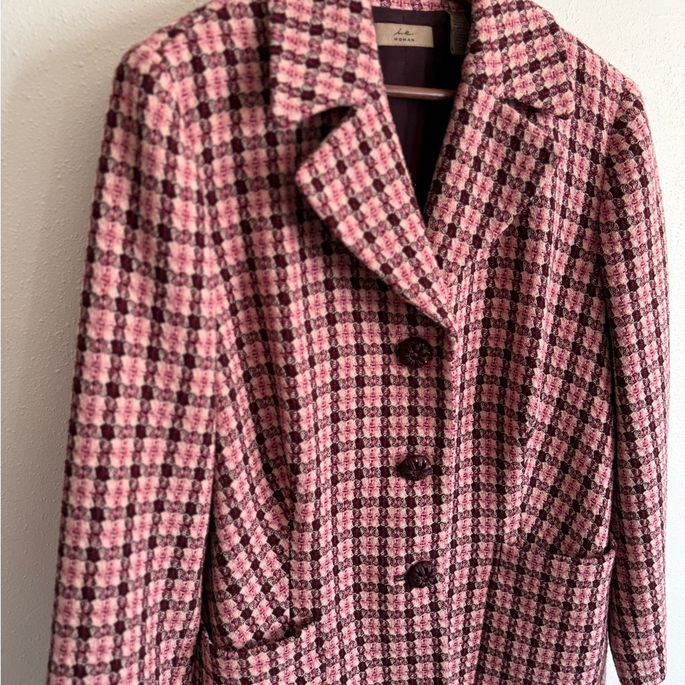 Pink Black Houndstooth Blazer 1X | Plus Size Tweed Statement Jacket - Picture 3 of 10